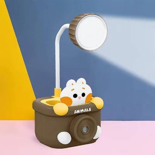 3-in-1 Cartoon Animal Camera LED Desk Lamp with Pencil Sharpener & Pen Holder